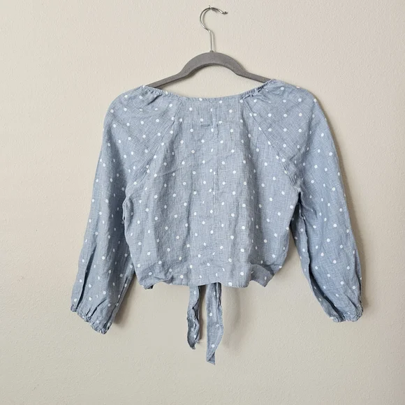 Reformation Blue Polka Dot Tie-Front Blouse - Picture 4 of 4